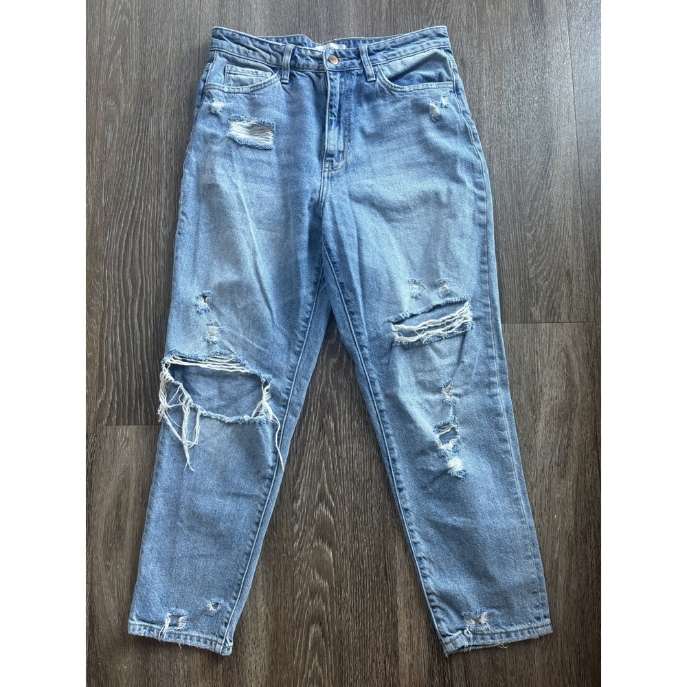 Flying Monkey Jeans Womens 29 High Rise Straight Leg Blue Distressed Ripped